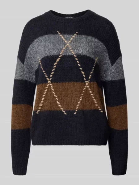 Sweter z dzianiny o kroju relaxed fit z mieszanki materiałów z domieszką alpaki Luisa Cerano granatowy
