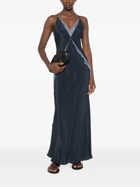 Rochie maxi Sir din dantelă albastru