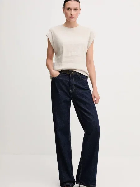 Calvin Klein bluzka lniana beżowy melanżowa szara