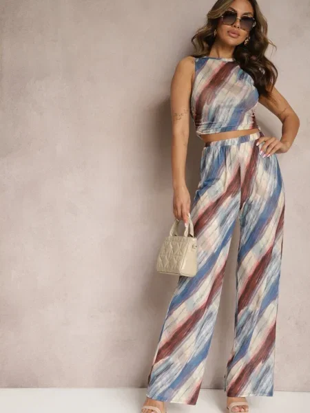 Top Other cu imprimeu abstract plasă de plasă bej