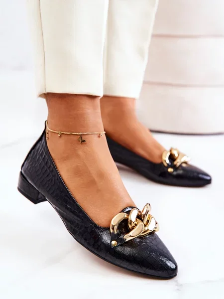 Кожени полуотворени обувки Pa2 със змийски принт черно