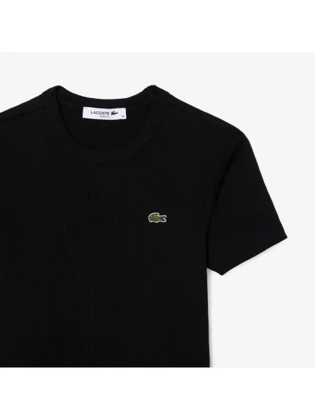 Lacoste Koszulka Z Prążkowanej Bawełny O Dopasowanym Kroju czarna