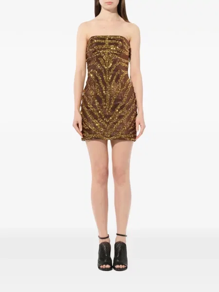 Rochie Balmain cu paiete fără bretele maro