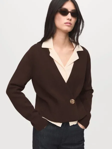 Кардиган MANGO темно-коричневий віскоза/поліестер коричневий