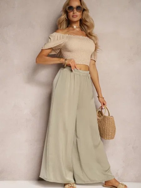 Spodnie Szerokie High Waist Rissalene beżowe