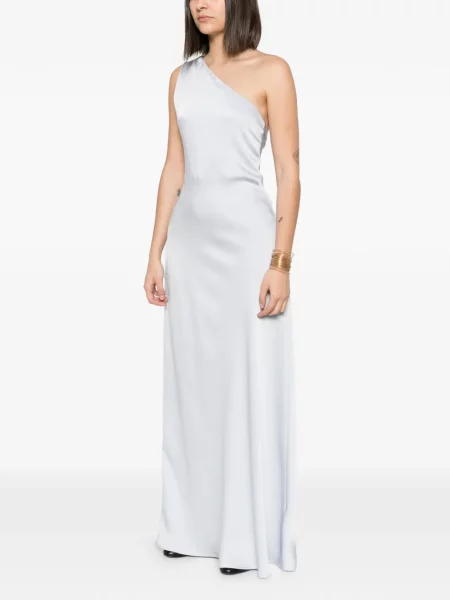 Rochie maxi Eleh din satin cu un umăr gol albastru
