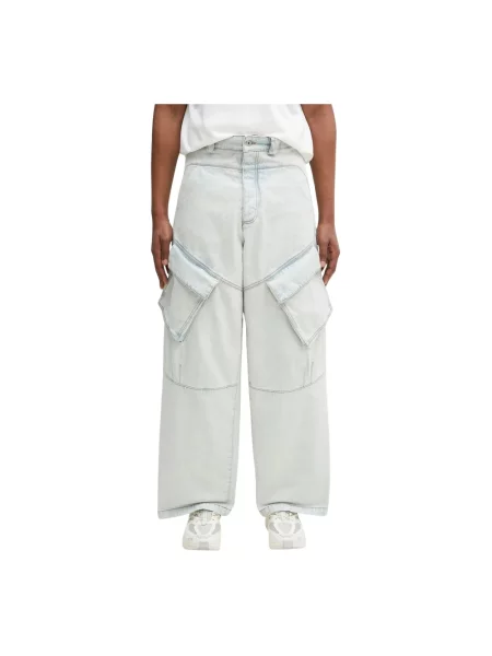 Marcelo Burlon jeansy Bleach Denim Wide Cargo Light Blue No Co niebieskie