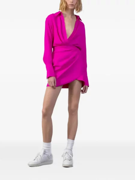 Rochie tip cămașă Gauge81 asimetrică drapată roz