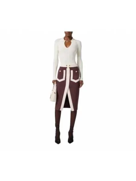 Sweter Elisabetta Franchi biznesowy z kołnierzem biały