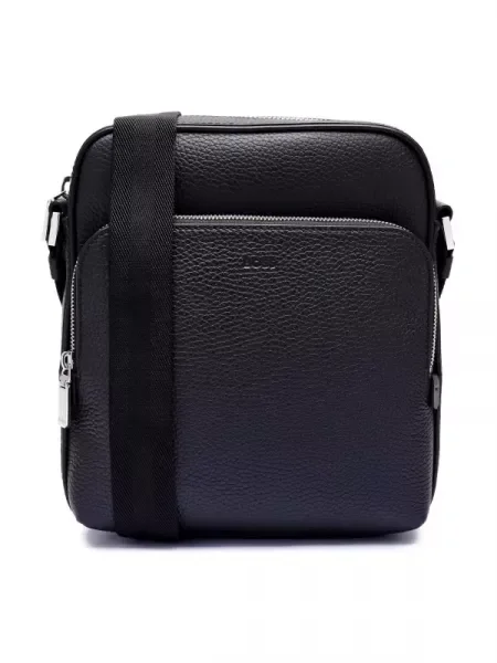 BOSS BLACK De piele geantă reporter New Crosstown_NS negru
