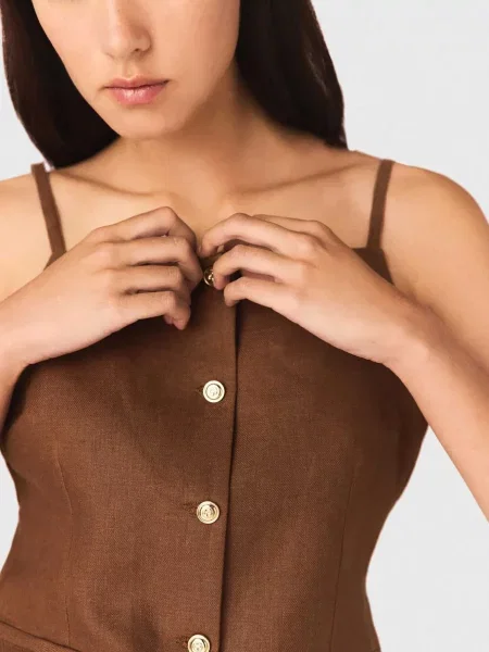 Лляний жилет Maje коричневий