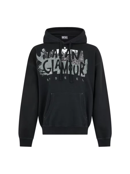 Bluza z kapturem Diesel z kapturem z nadrukiem czarna
