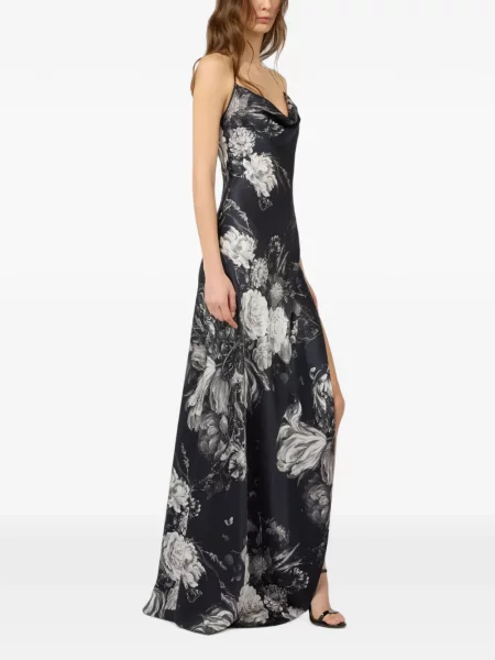 Rochie maxi Roberto Cavalli cu model floral cu imagine negru