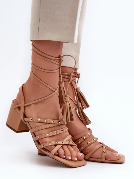 Sandale Kesi cu șireturi cu toc jos din dantelă