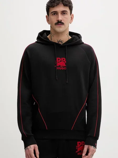 HUGO pulover s kapuco z elastanom Dofrentis_RB črna