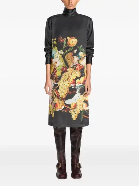 Μεταξωτή φλοράλ φόρεμα Dries Van Noten με σχέδιο μαύρο