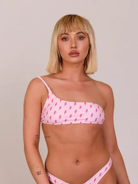 Góra bikini z odkrytymi ramionami Strajk szczęścia różowe