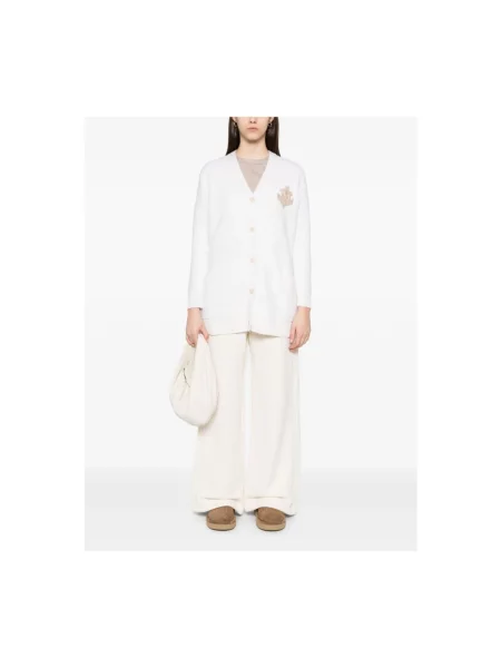 Dzianinowy sweter z dekoltem w serek Max Mara biały