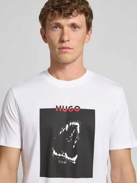HUGO t-shirt z nadrukiem biały