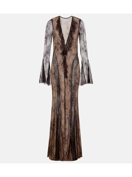Rochie maxi Bananhot din dantelă maro