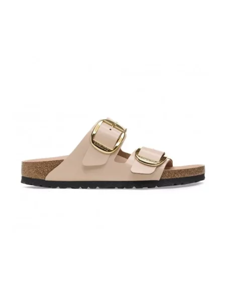 Klapki Birkenstock skórzane na sprzączkę różowe