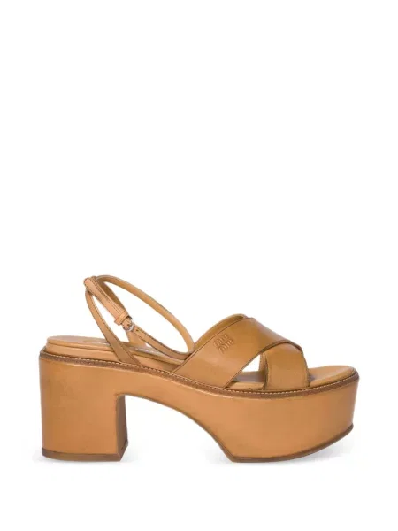 Sandale Miu Miu din piele cu platformă maro