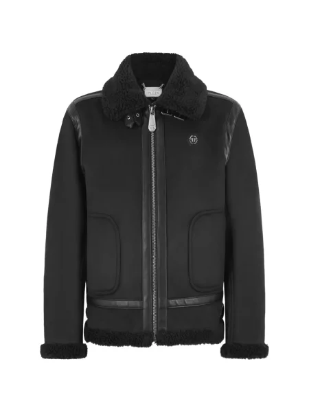 Geacă Philipp Plein din piele de oaie negru