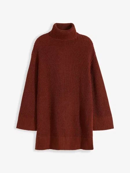 Sweter oversize z golfem z mieszanki bawełny brązowy