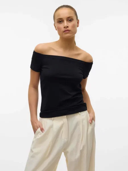 Топ Vero Moda бавовна/модал чорний