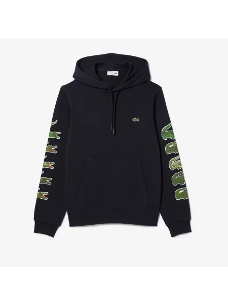 Lacoste Kontrastowa Bluza Z Kapturem Z Krokodylem granatowa