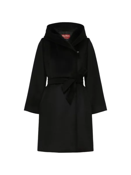 Cu centură palton Max Mara cu glugă negru