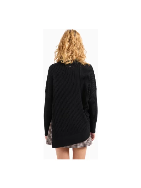 Dzianinowy sweter z golfem Armani Exchange asymetryczny czarny