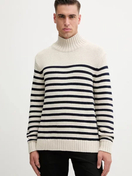 Dzianinowy pasek Tommy Hilfiger w paski beżowy