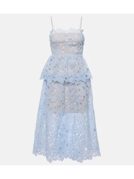 Sukienka midi Self-portrait koronkowa do kolan garniturowa niebieska
