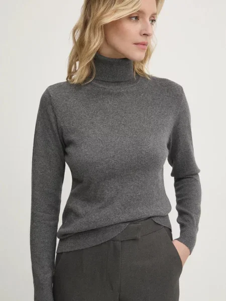Пуловер с кашмир Answear Lab от лека материя с поло сиво