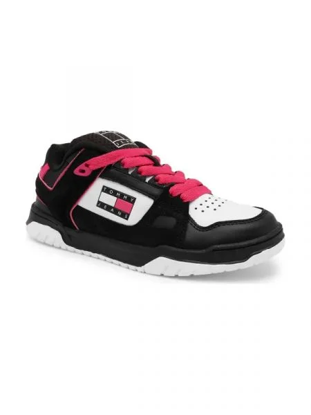 Tommy Jeans De piele sneakers WMN SKATE LOW negru