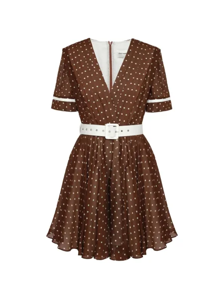 Rochie mini Post Meridiem cu decolteu în V de costum maro
