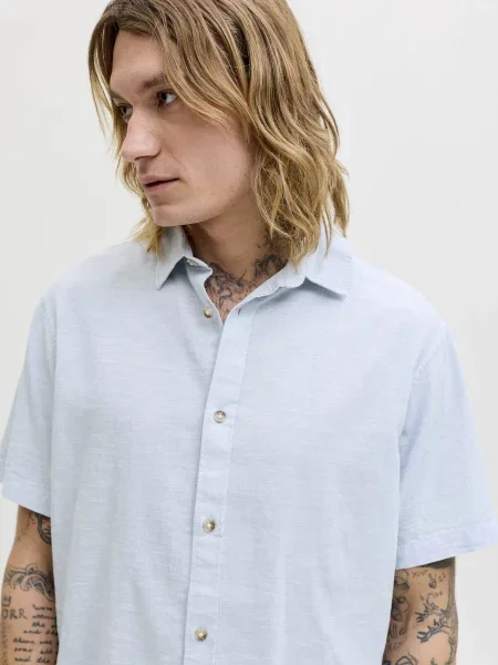 Льняная повседневная рубашка Jack & Jones голубая
