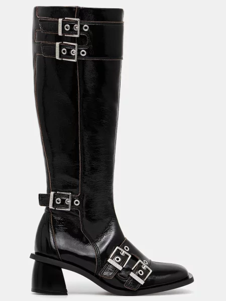 GANNI kozaki Feminine Buckle High Boot Naplack na słupku czarny
