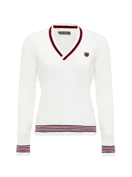 Jacey Quinn Pulover Amelia bleumarin / roșu carmin / murdar alb