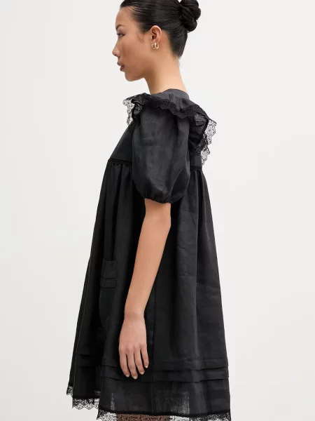 GANNI rochie babydoll simplă din in