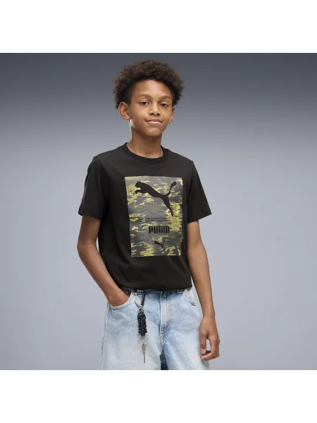 Młodzieżowa koszulka PUMA Sport Camo z grafiką PUMA czarna