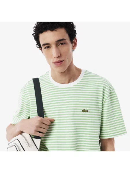 Lacoste T-Shirt Z Okrągłym Dekoltem W Paski Classic Fit Jasnozielony zielony