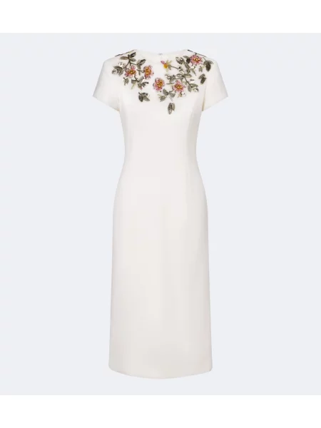 Rochie de cocktail Oscar De La Renta de lână cu model floral cu aplicații alb