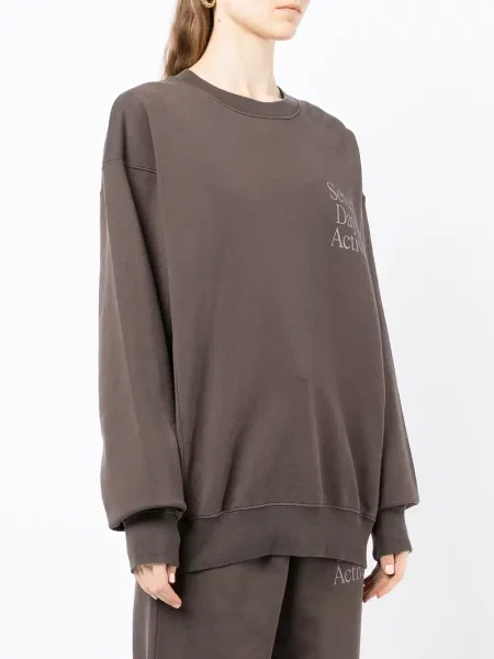 Bluza nierozpinana 7 Days Active z nadrukiem z okrągłym dekoltem brązowa