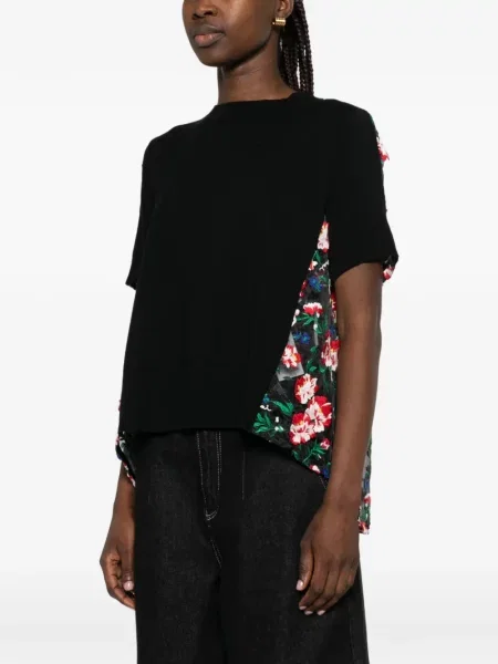 Тениска Sacai бродирана на цветя черно