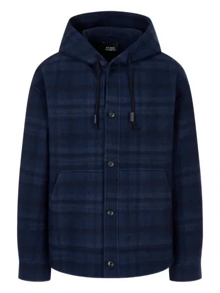 Kostkovaná bunda Tomboy s kapucí modrá