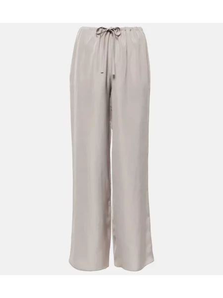 Pantaloni The Row de mătase bej