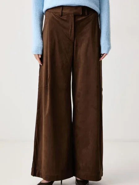 BOSS Orange pantaloni wide leg pentru femei din imitație de piele întoarsă portocaliu