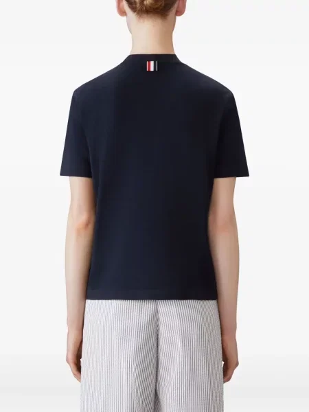 Tricou Thom Browne cu dungi cu decolteu rotund albastru